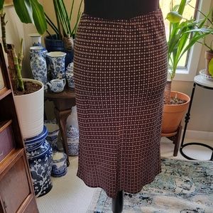 The Limited Black, Purple & Tan Square Pattern Elastic Waist Silk Slip Skirt S